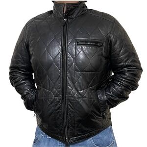Coach Men's Black Leather Quilted Puffer Jacket
